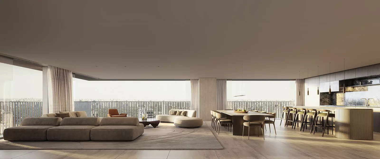 Perspectiva do Living Ampliado, Apartamento Tipo 02 do Porto Paraíso